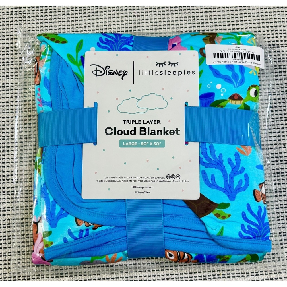 Disney x Little Sleepies Nemo's Reef Cloud Blanket NIB L 50x50in Bamboo Retired - Picture 2 of 6